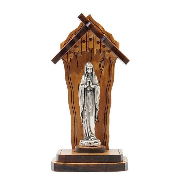 钟楼-橄榄木+合金雕像-露德圣母-10x5cm Catholic religious art