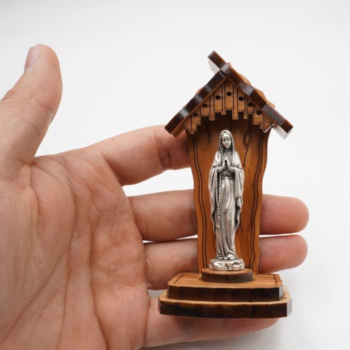 钟楼-橄榄木+合金雕像-露德圣母-10x5cm Catholic religious art