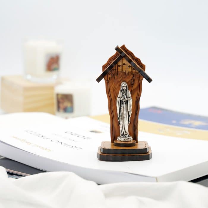 钟楼-橄榄木+合金雕像-露德圣母-10x5cm Catholic religious art