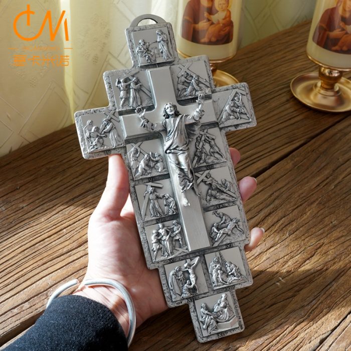 十字架-苦路-锌合金-银色-27.5x15cm Catholic religious art