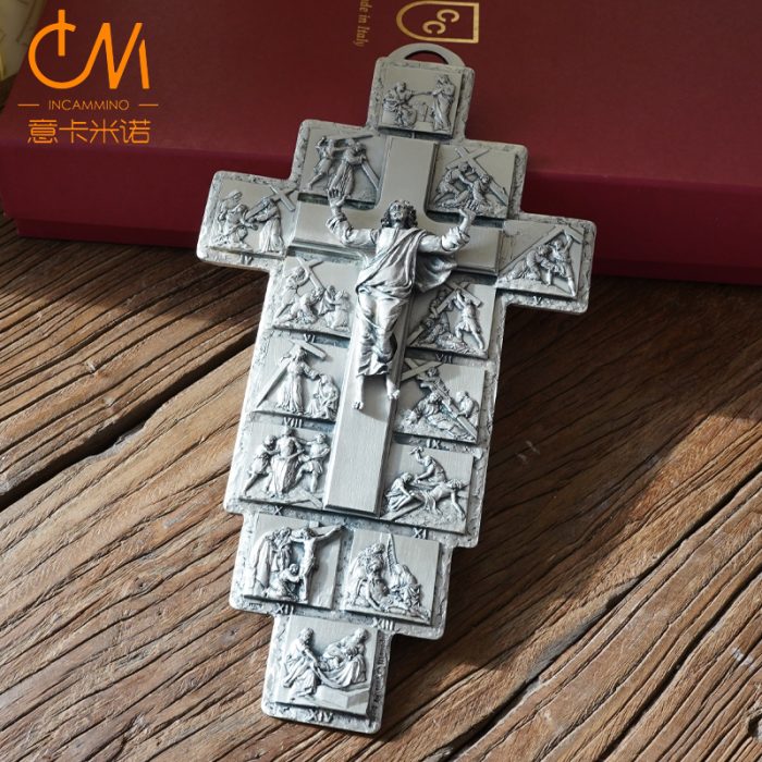 十字架-苦路-锌合金-银色-27.5x15cm Catholic religious art