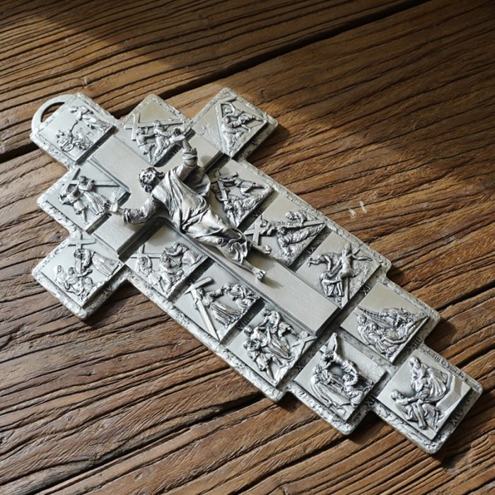 十字架-苦路-锌合金-银色-27.5x15cm Catholic religious art