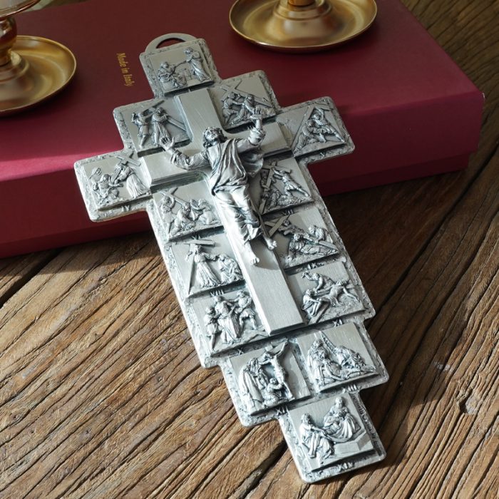 十字架-苦路-锌合金-银色-27.5x15cm Catholic religious art