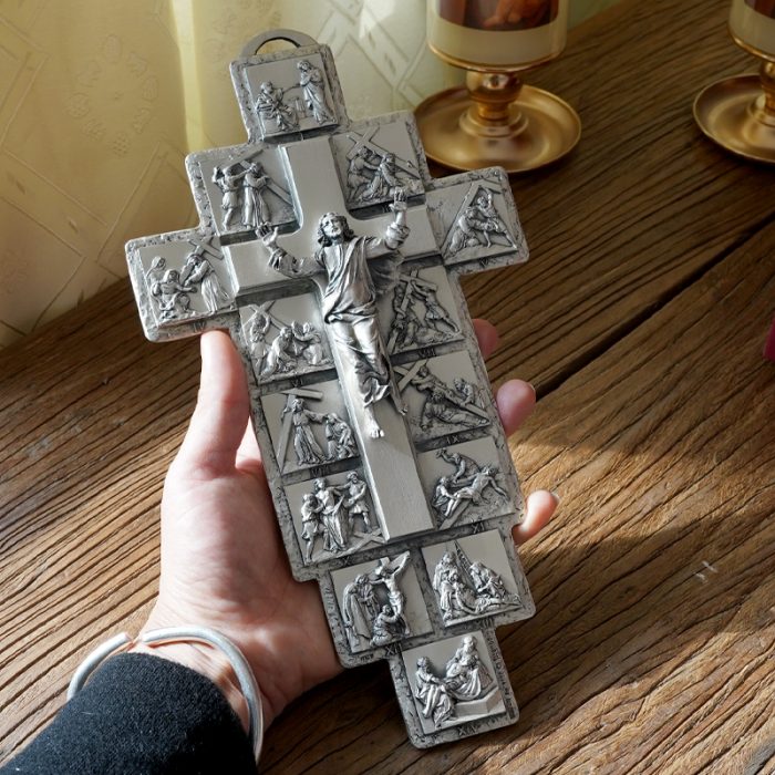 十字架-苦路-锌合金-银色-27.5x15cm Catholic religious art