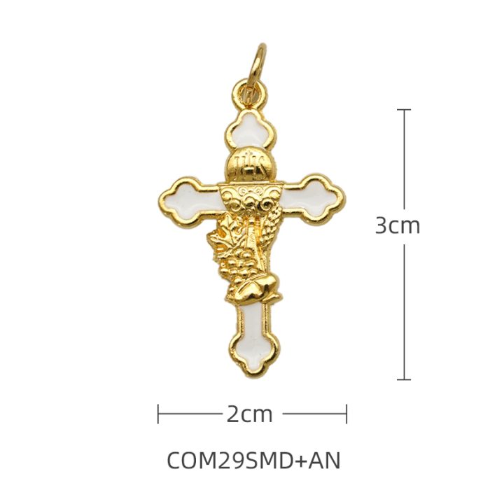 DIY十字架-初领圣体+锌合金-金色白珐琅-2.9cm Catholic religious art