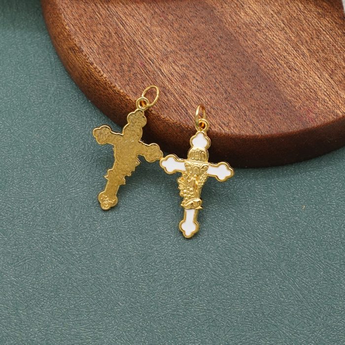 DIY十字架-初领圣体+锌合金-金色白珐琅-2.9cm Catholic religious art