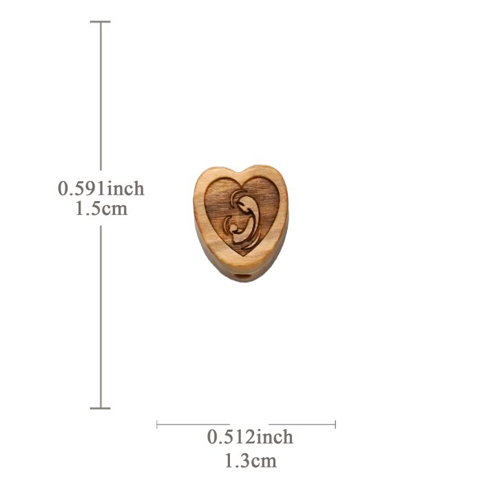 DIY三通-橄榄木-圣母抱耶稣-桃心-1.5cm Catholic religious art