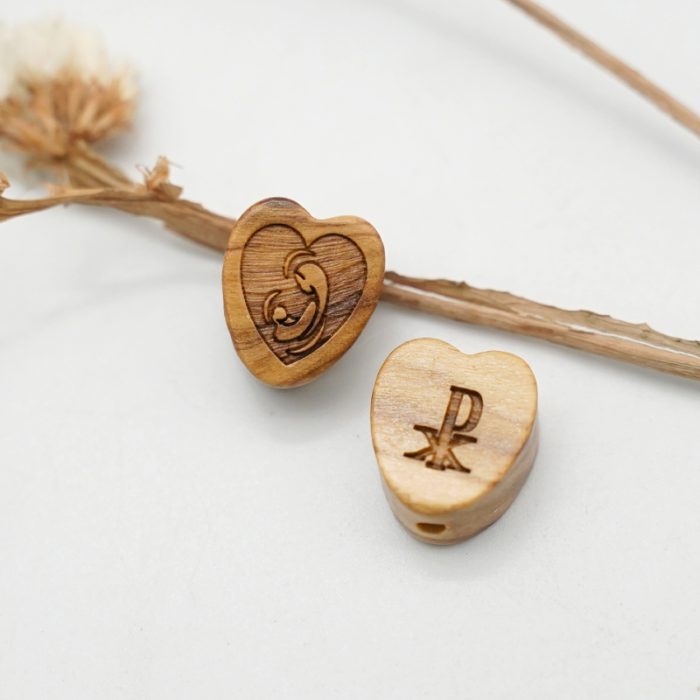 DIY三通-橄榄木-圣母抱耶稣-桃心-1.5cm Catholic religious art