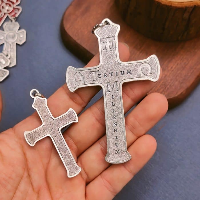 十字架-天主圣三-镀银合金-8.3x5.5cm Catholic religious art