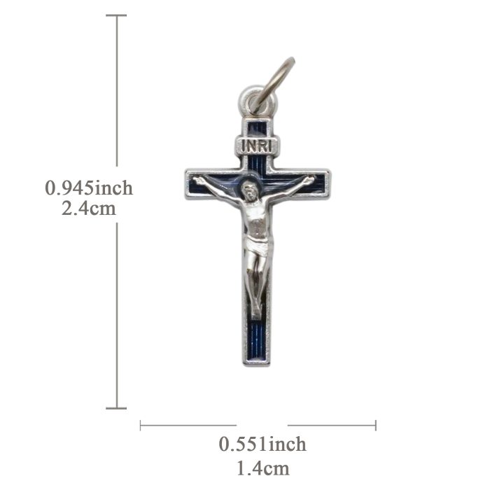 DIY十字架-带条纹+锌合金-蓝色-2.4x1.4cm Catholic religious art