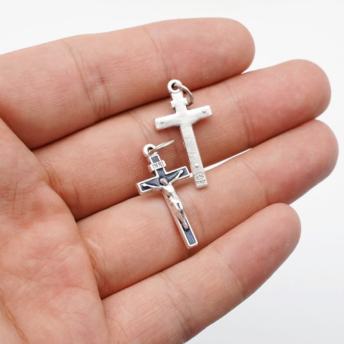 DIY十字架-带条纹+锌合金-蓝色-2.4x1.4cm Catholic religious art