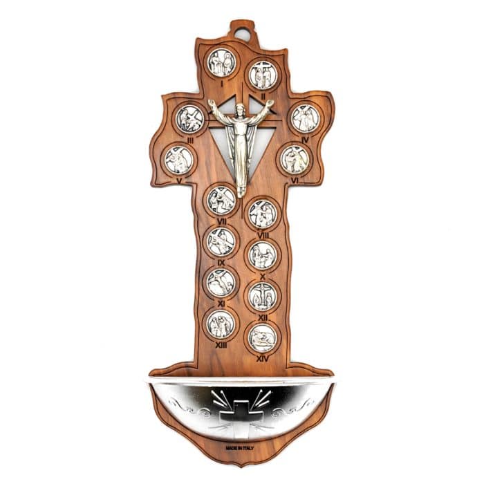 圣水池 橄榄木苦路 金属 十字架 16x7 cm Catholic religious art