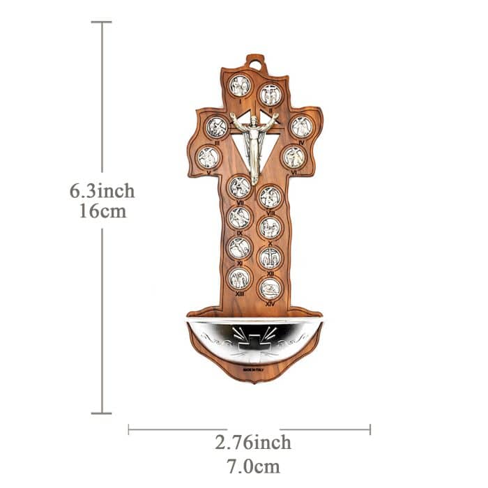 圣水池 橄榄木苦路 金属 十字架 16x7 cm Catholic religious art
