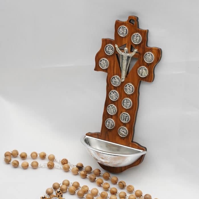 圣水池 橄榄木苦路 金属 十字架 16x7 cm Catholic religious art