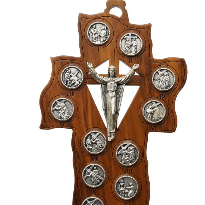 圣水池 橄榄木苦路 金属 十字架 16x7 cm Catholic religious art
