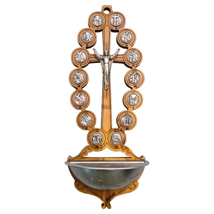 圣水池 橄榄木苦路 金属 椭圆 17.5x7cm Catholic religious art