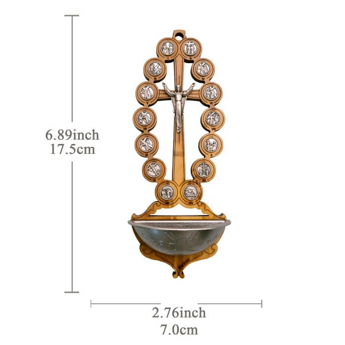 圣水池 橄榄木苦路 金属 椭圆 17.5x7cm Catholic religious art