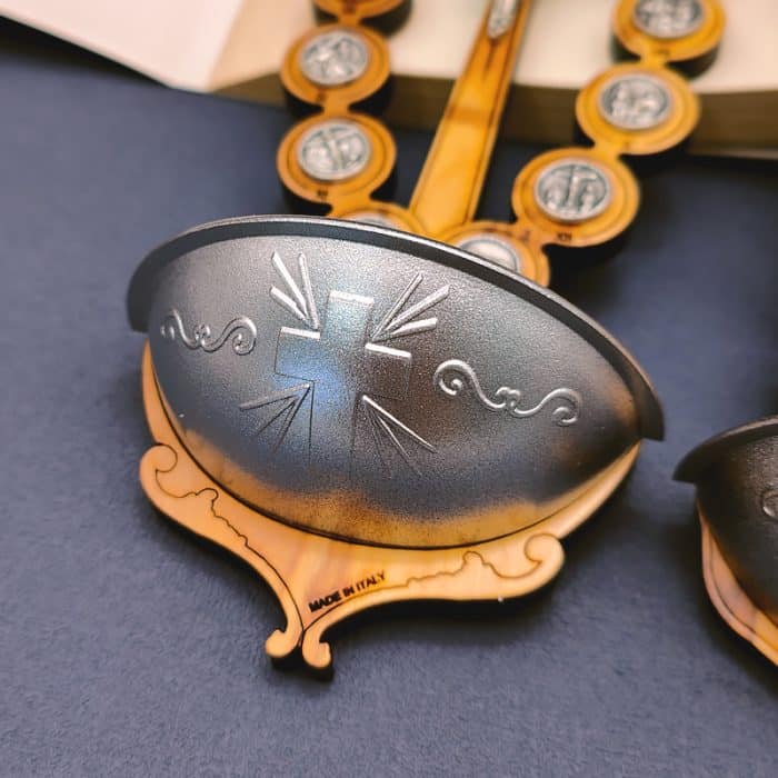 圣水池 橄榄木苦路 金属 椭圆 17.5x7cm Catholic religious art