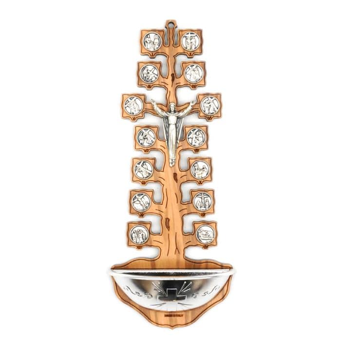 圣水池 橄榄木苦路 金属 树形 16.5x7 cm Catholic religious art