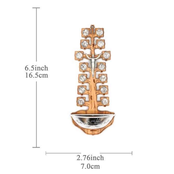 圣水池 橄榄木苦路 金属 树形 16.5x7 cm Catholic religious art