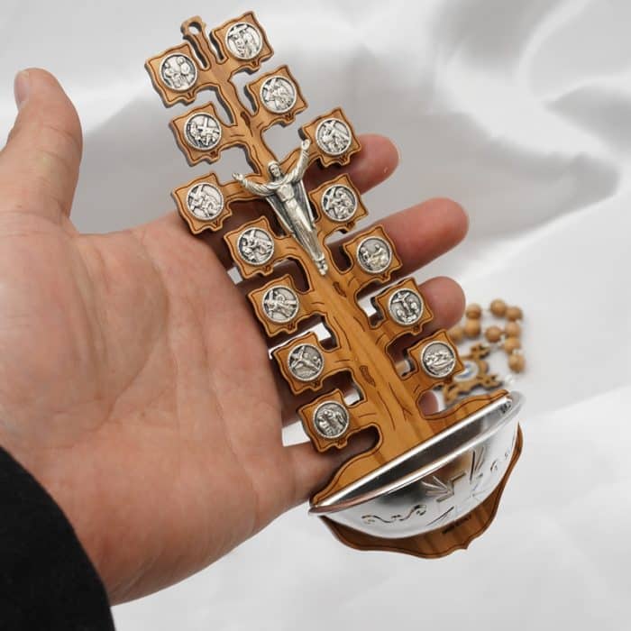 圣水池 橄榄木苦路 金属 树形 16.5x7 cm Catholic religious art