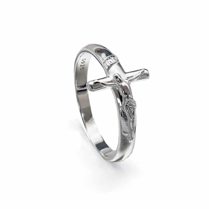 戒指-带十字架苦像-925银-镀铑(电白) Catholic religious art