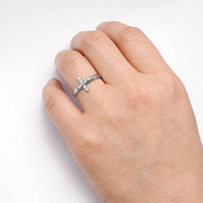 戒指-带十字架苦像-925银-镀铑(电白) Catholic religious art