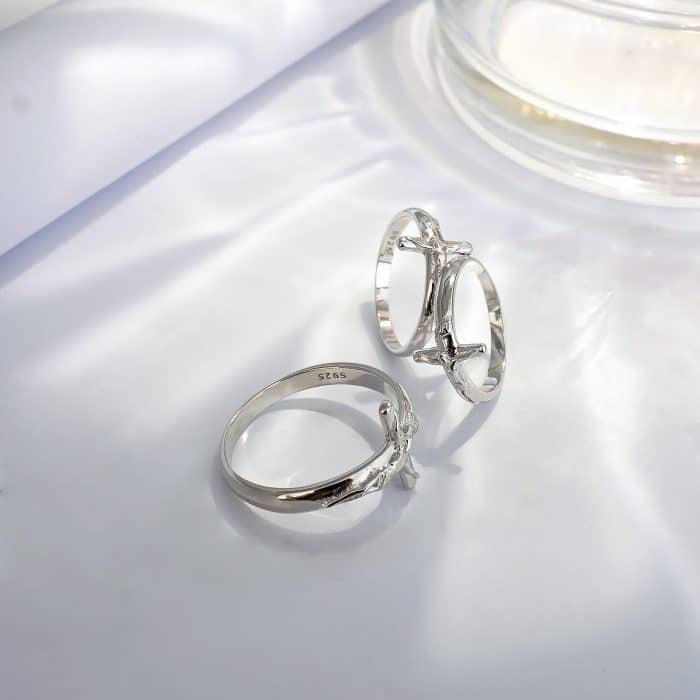 戒指-带十字架苦像-925银-镀铑(电白) Catholic religious art