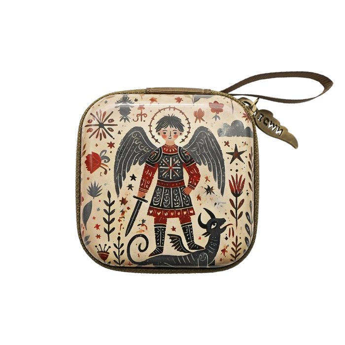 Rosary Case - Michael - Metal - Zipper - 7x7x3.3cm Catholic religious art