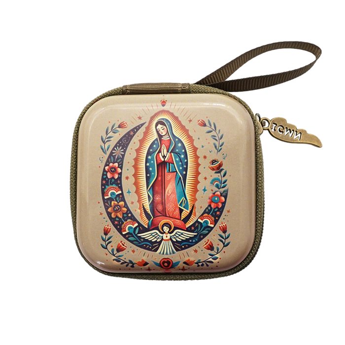 Rosary Case - Our Lady of Guadalupe - Metal - Zipper - 7x7x3.3cm Catholic religious art