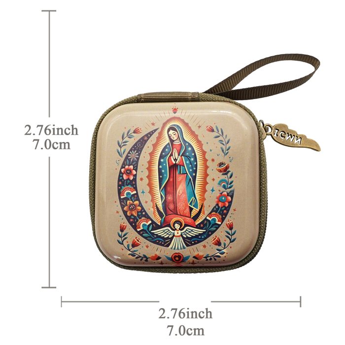 Rosary Case - Our Lady of Guadalupe - Metal - Zipper - 7x7x3.3cm Catholic religious art
