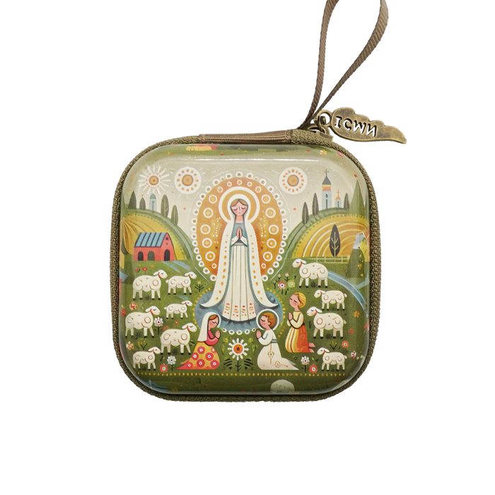 Rosary Case - Fatima - Metal - Zipper - 7x7x3.3cm Catholic religious art