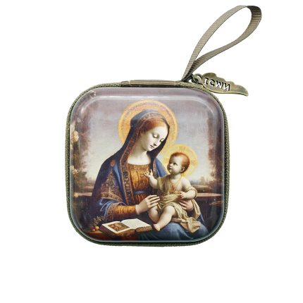 Rosary Case - Madonna & Child (Classic) - Metal - Zipper - 7x7x3.3cm