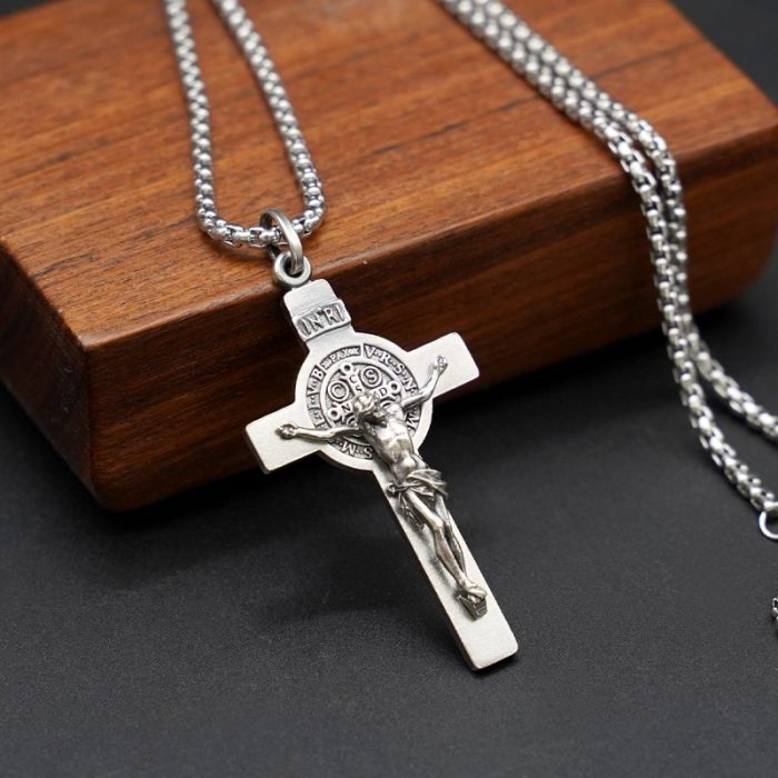 十字架-本笃-做旧-925银-3.5x2.1CM（送60厘米钛钢链） Catholic religious art
