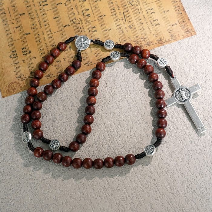 玫瑰念珠-圣本笃-紫檀-8mm Catholic religious art