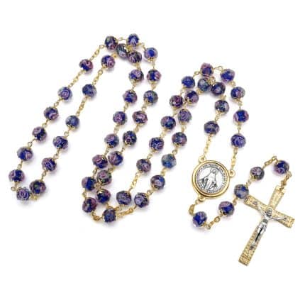 玫瑰念珠-蓝色琉璃内花原创-10mm珠