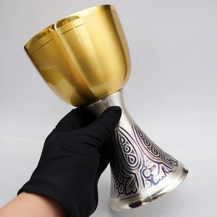 【现货】缎面葡萄叶装饰-金属圣爵杯圣体盒套装20+25cm Catholic religious art