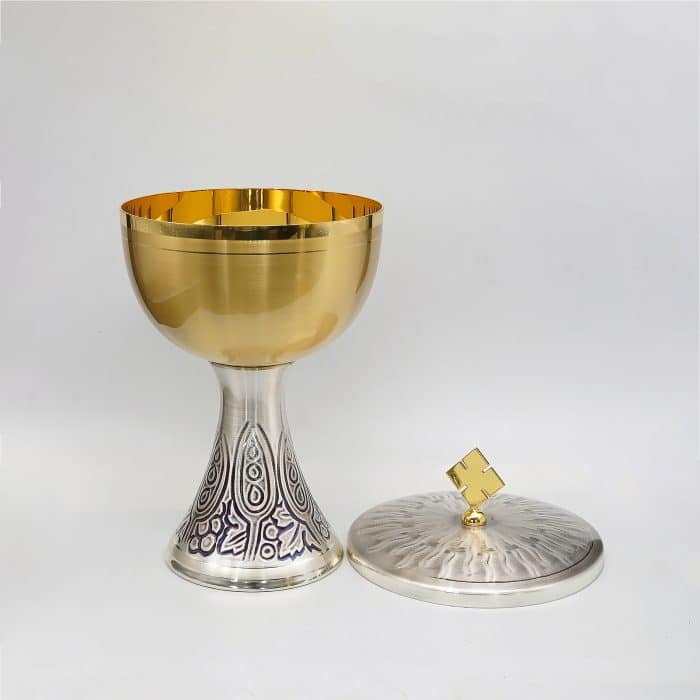 【现货】缎面葡萄叶装饰-金属圣爵杯圣体盒套装20+25cm Catholic religious art