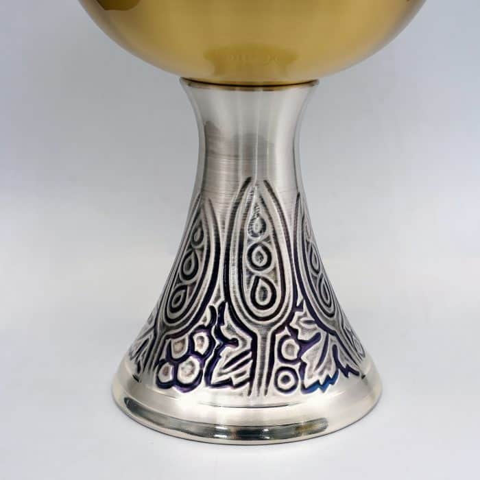 【现货】缎面葡萄叶装饰-金属圣爵杯圣体盒套装20+25cm Catholic religious art