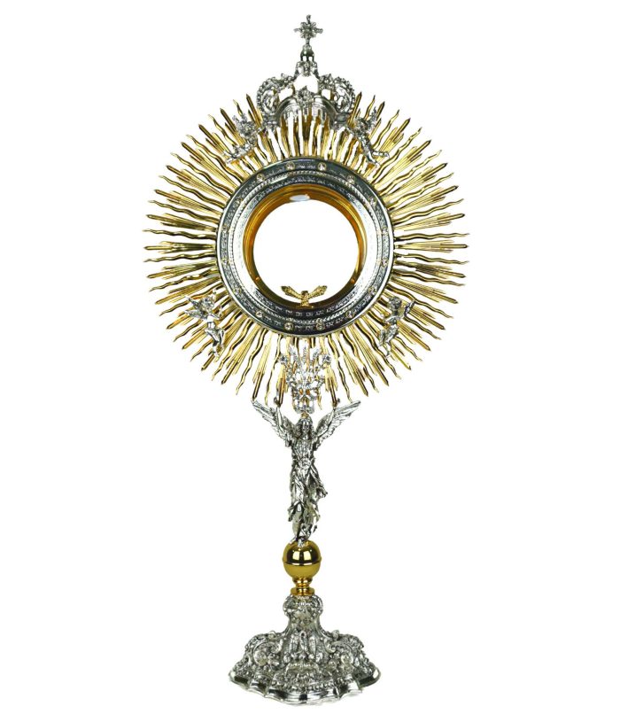 圣体光，适用大型圣体，失蜡铸造，带中心天使，高85厘米，匣直径16厘米 Catholic religious art
