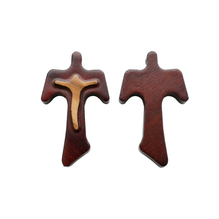 DIY十字架-TAU十字+棕色橄榄木+凸起圣尸-3.1x2.2cm Catholic religious art
