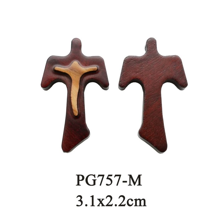 DIY十字架-TAU十字+棕色橄榄木+凸起圣尸-3.1x2.2cm Catholic religious art