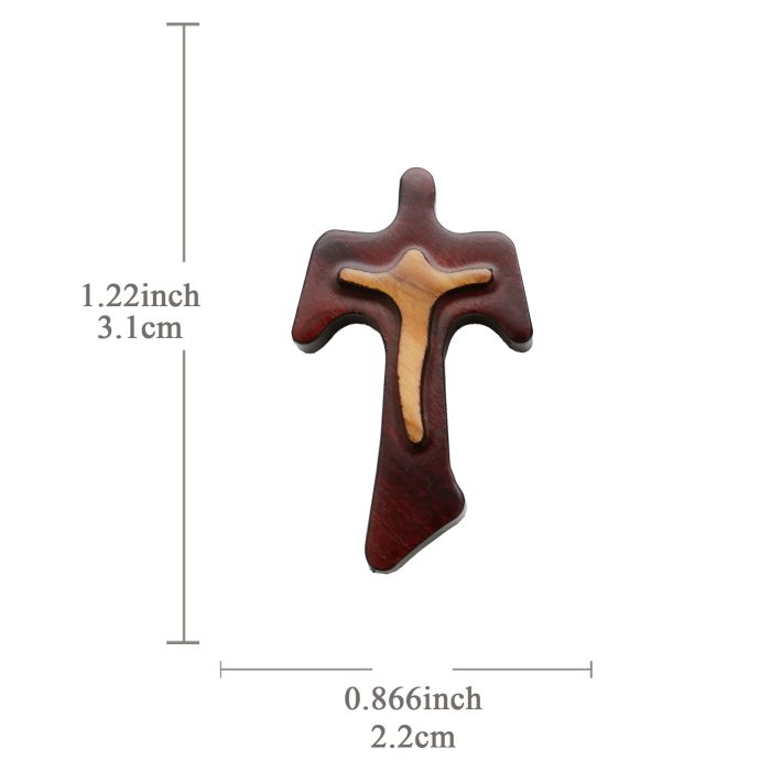DIY十字架-TAU十字+棕色橄榄木+凸起圣尸-3.1x2.2cm Catholic religious art