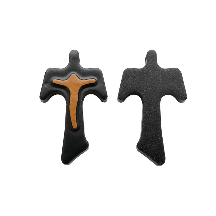 DIY十字架-TAU十字+黑色橄榄木+凸起圣尸-3.1x2.2cm Catholic religious art