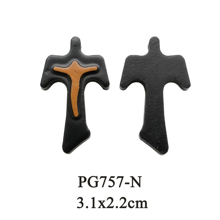 DIY十字架-TAU十字+黑色橄榄木+凸起圣尸-3.1x2.2cm Catholic religious art