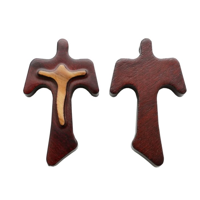 DIY十字架-TAU十字+棕色橄榄木+圣尸原色-4x2.8cm Catholic religious art