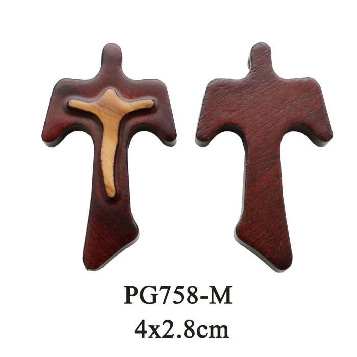 DIY十字架-TAU十字+棕色橄榄木+圣尸原色-4x2.8cm Catholic religious art