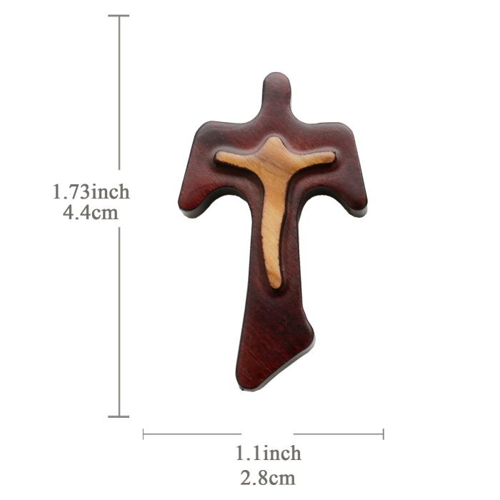 DIY十字架-TAU十字+棕色橄榄木+圣尸原色-4x2.8cm Catholic religious art