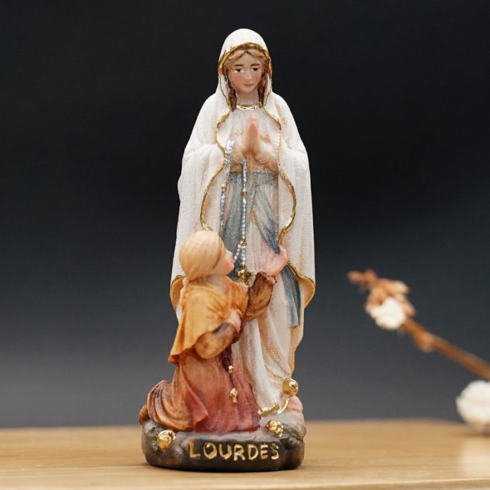 【现货】木雕_露德圣母和伯尔纳德8.5厘米彩色 Catholic religious art