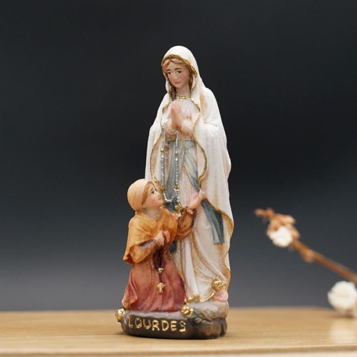 【现货】木雕_露德圣母和伯尔纳德8.5厘米彩色 Catholic religious art